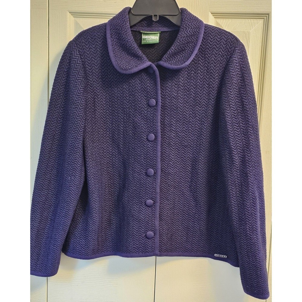 Geiger Austria Womens Button Front Jacket 100% Pure Wool Purple Size 44 Large